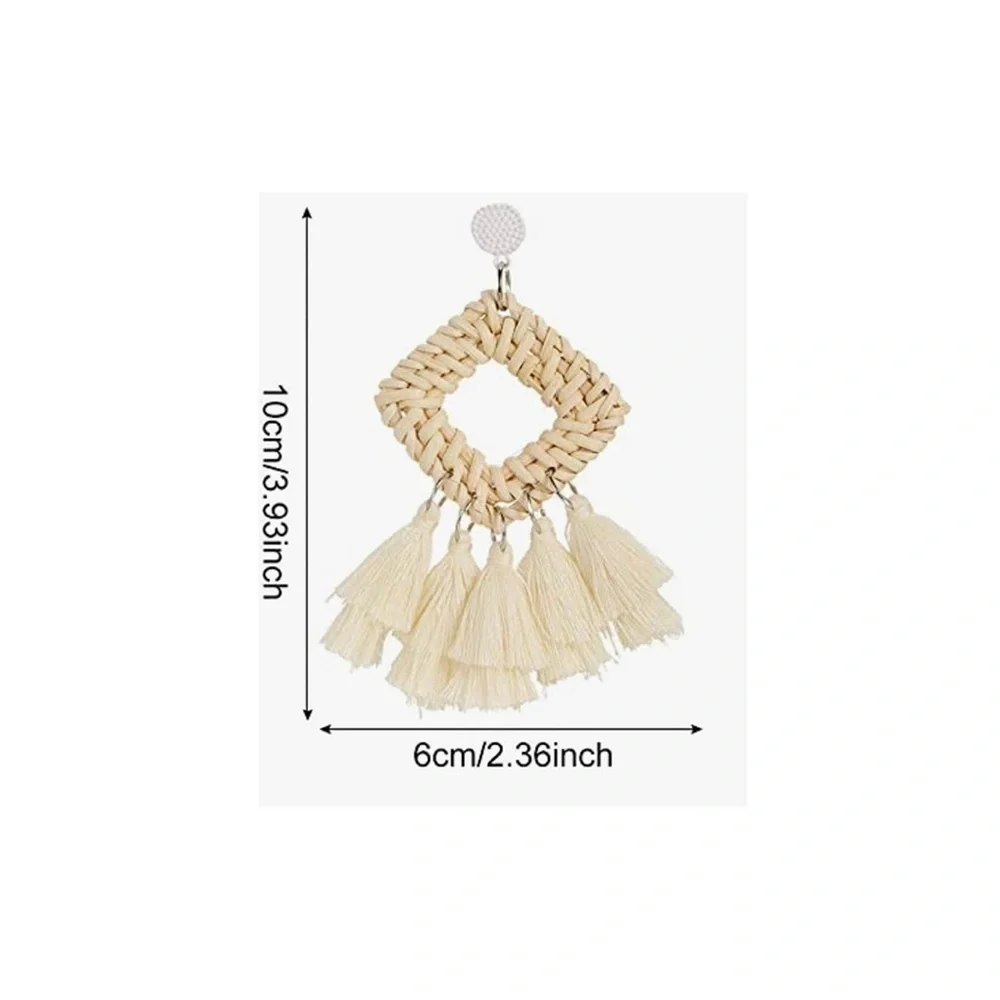 Bleached Rattan Whicker Tassel Bohemian Earrings ER06.3